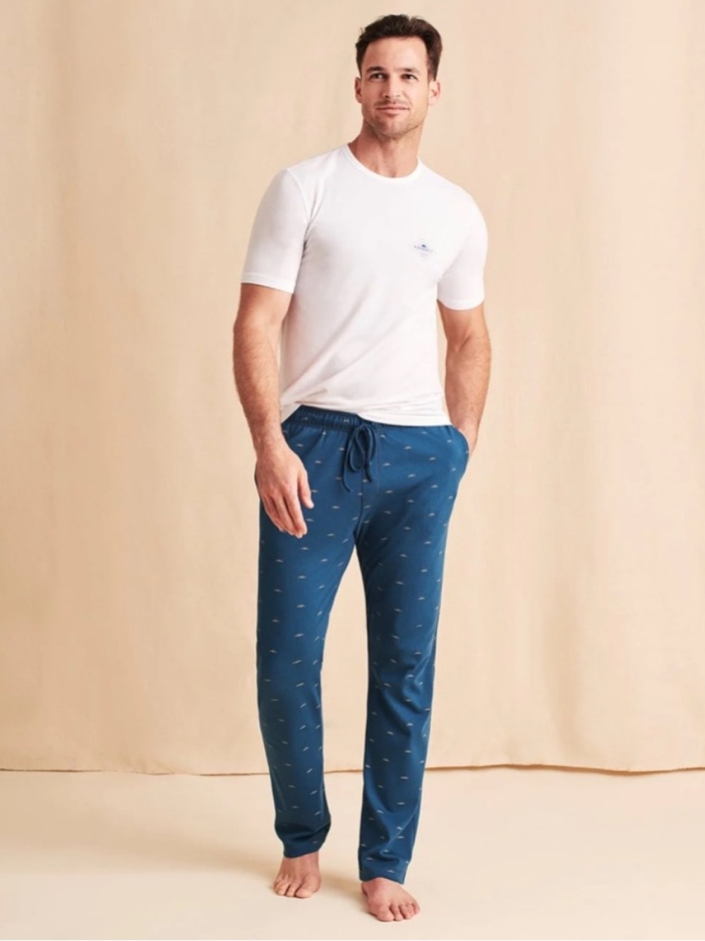 Faherty x Roller Rabbit Simon Blue Mini Wave Pajama Pants Mens Size XL Lounge